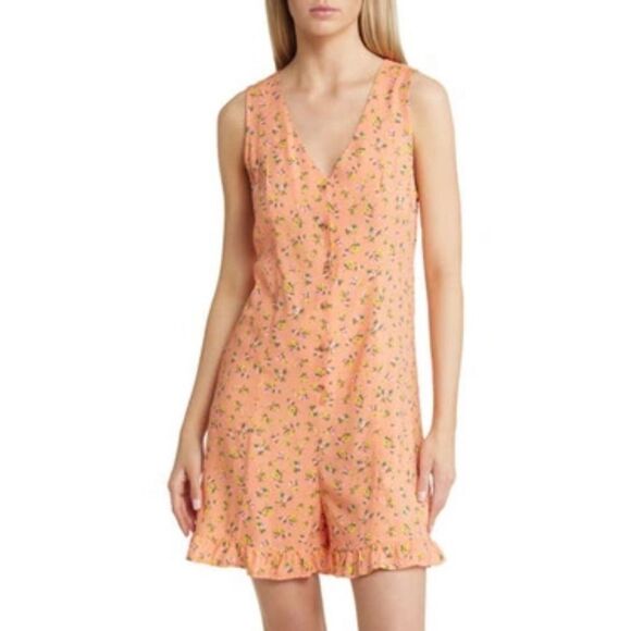 BP Romper Womens Small‎ Orange Grounded Ditsy Floral - Picture 1 of 7